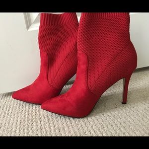 RED ANKLE SOCK BOOTIES